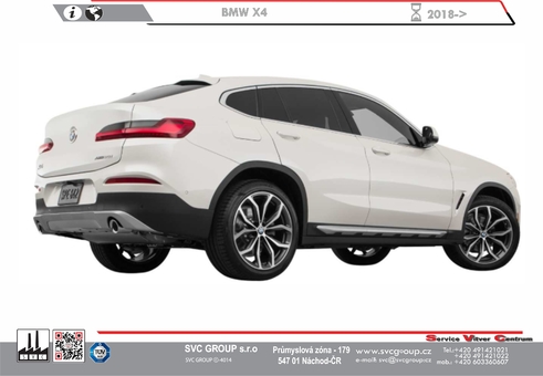 Tažné zařízení BMW X4 (F26) 	05/2018 -
Maximální zatížení 100 kg
Maximální svislé zatížení bottom kg
Katalogové číslo 047-841