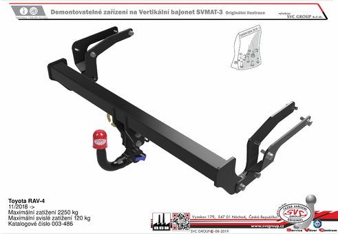 Tažné zařízení Toyota RAV-4 2018
Maximální zatížení 120 kg
Maximální svislé zatížení bottom kg
Katalogové číslo 003-486