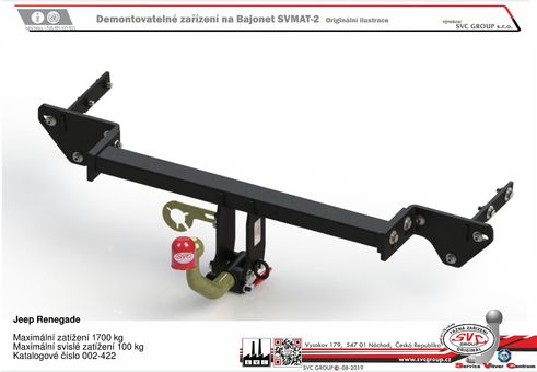 Tažné zařízení Jeep Renegade
Maximální zatížení 100 kg
Maximální svislé zatížení bottom kg
Katalogové číslo 002-423
