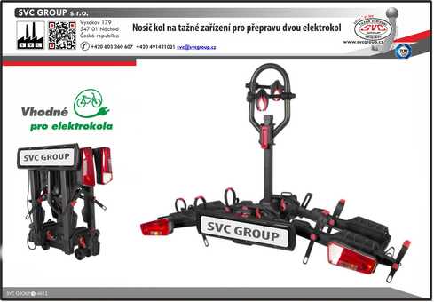 SVC 2+ VIP RACE prémiový a robustní  nosič dvou elektrokol pro použití na tažném zařízení. Od výrobce tažných zařízení SVC Group s.r.o.