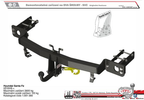 Tažné zařízení Hyundai Santa Fe  2018+
Maximální zatížení 120 kg
Maximální svislé zatížení bottom kg
Katalogové číslo 1.001-380