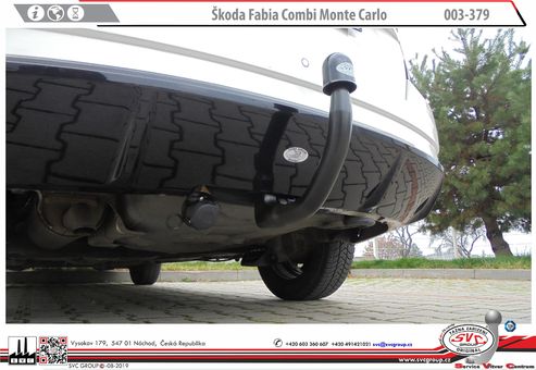 Tažné zařízení Škoda Fabia Combi  2018 - Monte Carlo
Maximální zatížení 85 kg
Maximální svislé zatížení bottom kg
Katalogové číslo 003-379