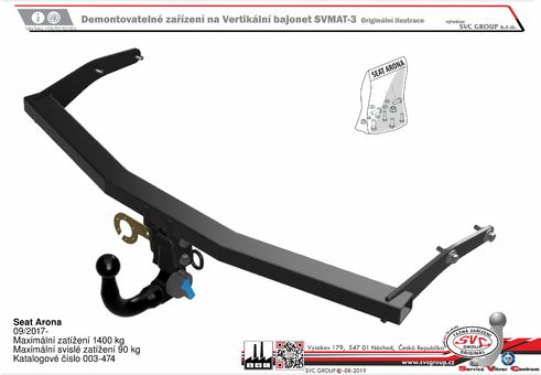 Tažné zařízení Seat Arona
Maximální zatížení 90 kg
Maximální svislé zatížení bottom kg
Katalogové číslo 003-474