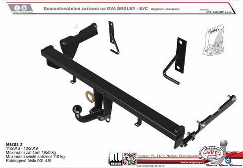Tažné zařízení Mazda 3 HB 2013
Maximální zatížení 110 kg
Maximální svislé zatížení bottom kg
Katalogové číslo 001-451