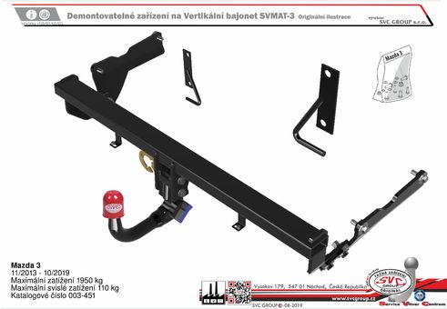 Tažné zařízení Mazda 3 HB 2013
Maximální zatížení 110 kg
Maximální svislé zatížení bottom kg
Katalogové číslo 003-451