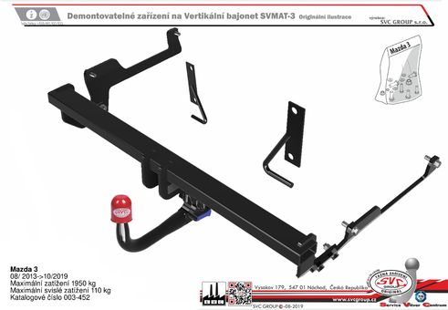 Tažné zařízení Mazda 3 sedan 2013
Maximální zatížení 110 kg
Maximální svislé zatížení bottom kg
Katalogové číslo 003-452