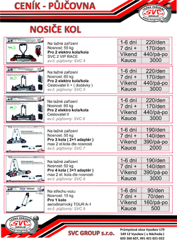 Ceník půjčovna-nosiče kol na střechu vozu SVC Group