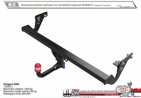 Tažné zařízení Peugeot 2008 2020 -
Maximální zatížení 85 kg
Maximální svislé zatížení bottom kg
Katalogové číslo 003-483