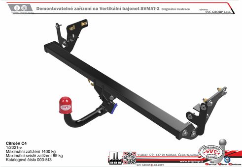 Tažné zařízení Citroen C4 2021+
Maximální zatížení 85 kg
Maximální svislé zatížení bottom kg
Katalogové číslo 003-513