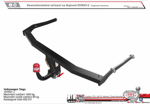 Tažné zařízení VW Taigo
Maximální zatížení 85 kg
Maximální svislé zatížení bottom kg
Katalogové číslo 002-517