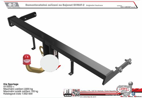 Tažné zařízení Sportage
Maximální zatížení 105 kg
Maximální svislé zatížení bottom kg
Katalogové číslo 1.002-509