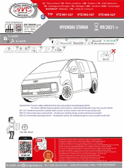Tažné zařízení Hyundai Staria
Maximální zatížení 120 kg
Maximální svislé zatížení bottom kg
Katalogové číslo 004-527