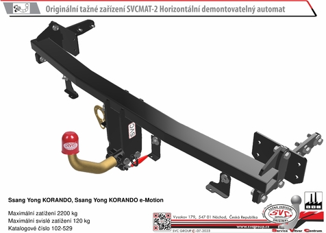 Ssang Yong KORANDO, Ssang Yong KORANDO e-Motion
Maximální zatížení 2200 kg
Maximální svislé zatížení 120 kg
Katalogové číslo 102-529