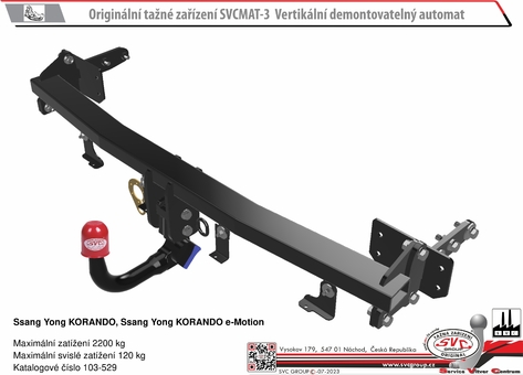 Ssang Yong KORANDO, Ssang Yong KORANDO e-Motion
Maximální zatížení 2200 kg
Maximální svislé zatížení 120 kg
Katalogové číslo 103-529
