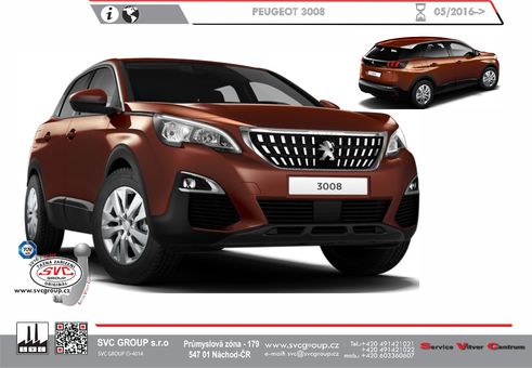 Tažné zařízení Peugeot 3008  Active/Allure/GT-Line
Maximální zatížení 80 kg
Maximální svislé zatížení bottom kg
Katalogové číslo 052-264