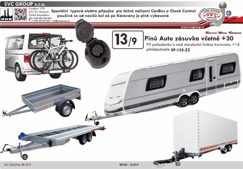 13 auto přípojka originální typová elektro přípojka tažná zařízení SVC VW-287-HX