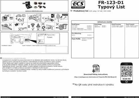 Elektro přípojka pro tažné zařízení Ford Typový list 