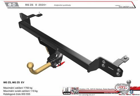 MG ZS, MG ZS  EV
Maximální zatížení 1700 kg
Maximální svislé zatížení 110 kg
Katalogové číslo 002-555