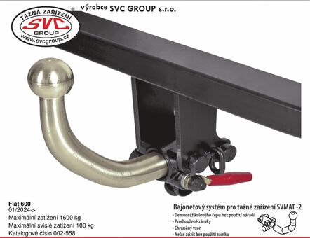 Fiat 600
01/2024->
Maximální zatížení 1600 kg
Maximální svislé zatížení 100 kg
Katalogové číslo 002-558