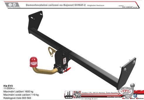 Kia EV3
11/2024->
Maximální zatížení 1600 kg
Maximální svislé zatížení 110 kg
Katalogové číslo 002-563
