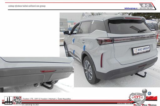 Tažné zařízení Tiggo 7 a EBRO 700
Maximální zatížení 120 kg
Maximální svislé zatížení 1600 kg
Katalogové číslo 003-568