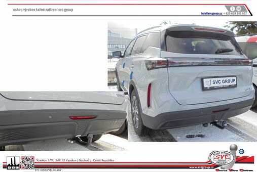 Tažné zařízení Chery Tiggo 7 + EBRO 700
Maximální zatížení 120 kg
Maximální svislé zatížení 1600 kg
Katalogové číslo 001-568