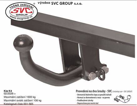 Kia K4
02/2026->
Maximální zatížení 1600 kg
Maximální svislé zatížení 100 kg
Katalogové číslo 001-565