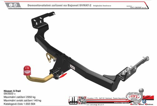 Nissan X-Trail
09/2022->
Maximální zatížení 2350 kg
Maximální svislé zatížení 140 kg
Katalogové číslo 1.002-564