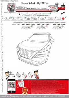 Tažné zařízení X Trail
Maximální zatížení 140 kg
Maximální svislé zatížení 2350 kg
Katalogové číslo 1.002-564