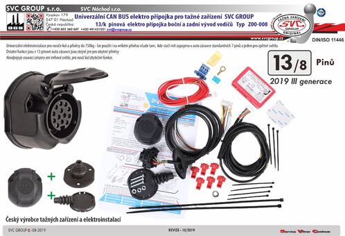 Elektro přípojka pro nosiče kol 13 pinová zásuvka a 8 vodiči. 