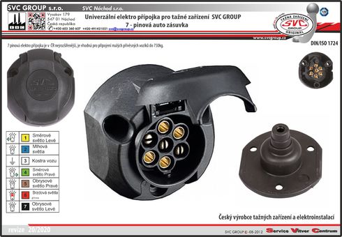 7 pólová elektropřípojka pro tažná zařízení .
Délka vodičů 220 cm