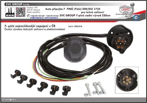 Univerzální elektropřípojka. 
7 Pólová elektroinstalace pro tažné zařízení. Zadní vývod vodičů z auto zásuvky. 