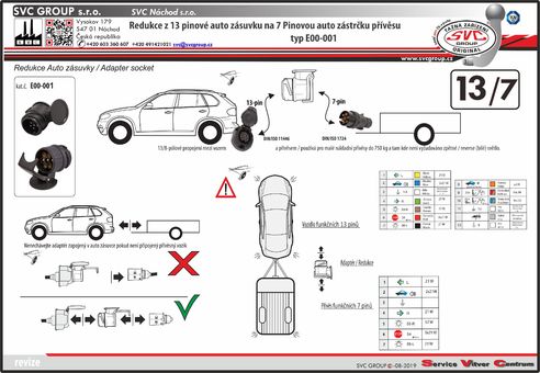 adaptér pro tažné zařízení 13 pólové auto zásuvky na 7 pólů na přívěsném vozíku