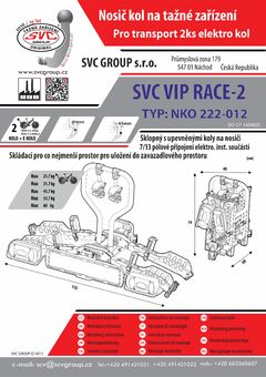 Rozměry nosiče pro přepravu a složený stav pro skladování. Od výrobce tažných zařízení SVC GROUP.