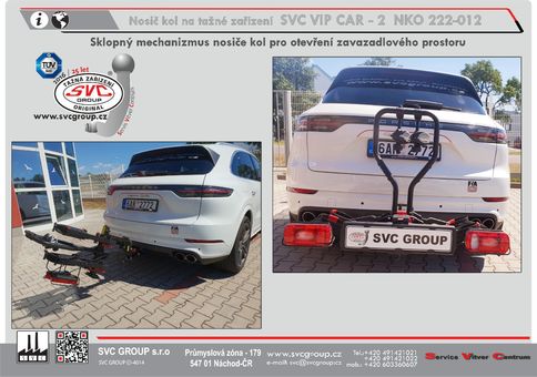 Sklápěcí nosič pro dvě elektro kola SVC VIP 2 RACE. Od certifikovaného výrobce tažných zařízení SVC Group 
