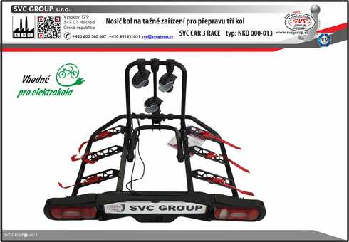 Nosič kol na tažné zařízení SVC 3 RACE - Pro 3 Elektro/Kola