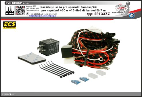 Rozšiřující sada pro 13 pinnové autozásuvky.
Rozšíření o spínané napětí +15
a Stálé napětí +30  
Vedení dlouhé 7,0 metrů
Dodavatel SVC GROUP