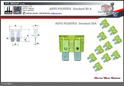 Pojistkový žlutá 20A standart 
Dodavatel SVC GROUP výrobce tažných zařízení