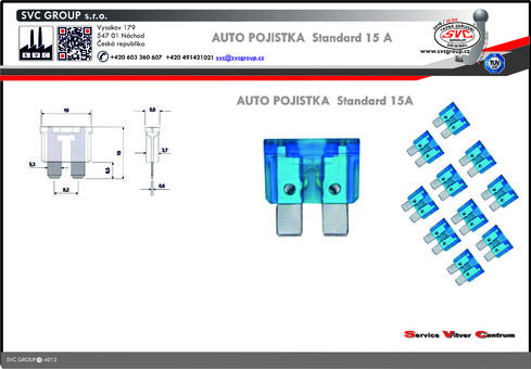 Pojistka nožová Standart Modrá 15A