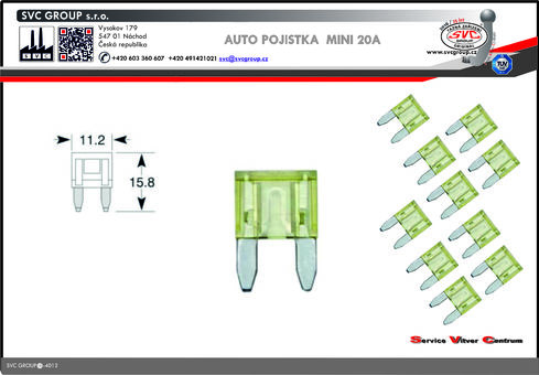 Pojistka nožová MINI  Žlutá 20A