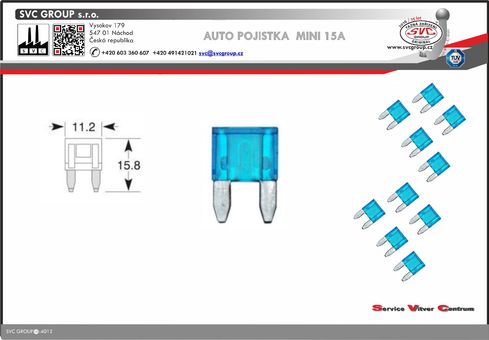 Pojistka nožová MINI  Modrá 15A