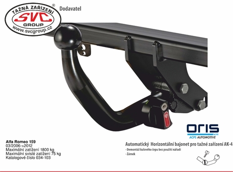 Tažné zařízení Alfa Romeo 159 Kombi (Sportwagon)
Maximální zatížení 75 kg
Maximální svislé zatížení bottom kg
Katalogové číslo 034-103