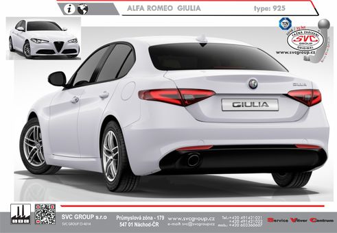 Tažné zařízení Alfa Romeo Giulia (952) (ne Quadrifoglio / Veloce)952
Maximální zatížení 64 kg
Maximální svislé zatížení bottom kg
Katalogové číslo 051-603