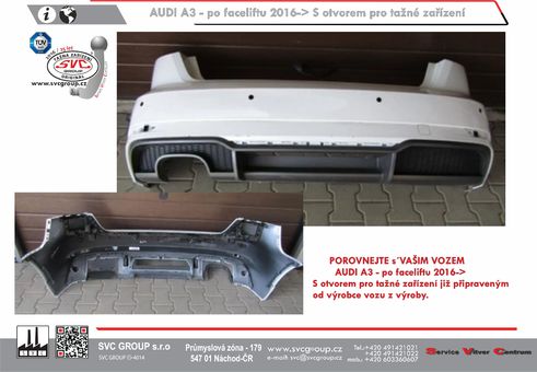 Tažné zařízení Audi A3 Sportback  r.v. 03/ 2012 ->
Maximální zatížení 75 kg
Maximální svislé zatížení bottom kg
Katalogové číslo 051-393