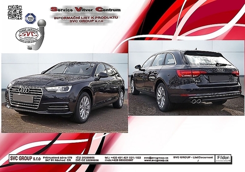 Tažné zařízení Audi A4 (8W2) (ne vozidla s bezkontaktním otvíráním zavazadlového prostoru)8W2 8W5
Maximální zatížení 80 kg
Maximální svislé zatížení bottom kg
Katalogové číslo 042-701