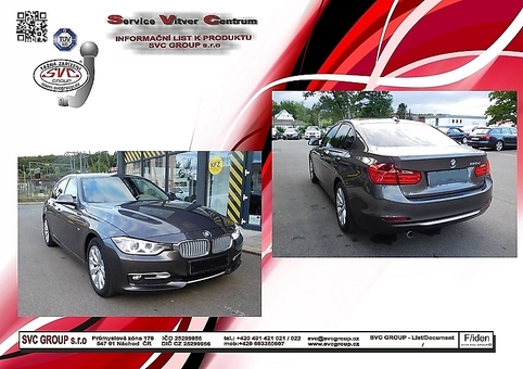 Tažné zařízení BMW 3-Serie  (F30) (vč. 4×4) (ne ActiveHybrid) (vč. M - nárazník)F30 F30
Maximální zatížení 75 kg
Maximální svislé zatížení bottom kg
Katalogové číslo 050-783