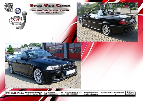 Tažné zařízení BMW 3-Serie Cabrio (E46) (ne M - nárazník)E46 E46
Maximální zatížení 75 kg
Maximální svislé zatížení bottom kg
Katalogové číslo 050-913