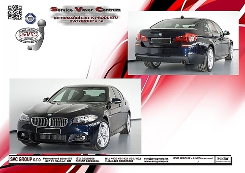 Tažné zařízení BMW 5-Serie  (F10) (vč. 4×4) (ne ActiveHybrid) (vč. GT) (ne M - nárazník)F10 F10
Maximální zatížení 100 kg
Maximální svislé zatížení bottom kg
Katalogové číslo 029-281