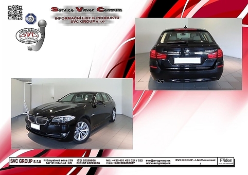 Tažné zařízení BMW 5-Serie Kombi Touring (F11) (vč. 4×4) (ne M - nárazník)F11 F11
Maximální zatížení 100 kg
Maximální svislé zatížení bottom kg
Katalogové číslo 029-281