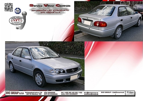 Tažné zařízení Toyota Corolla Sedan (E11)  ZRUŠENO BEZ NÁHRADY 10/2019
Maximální zatížení 75 kg
Maximální svislé zatížení bottom kg
Katalogové číslo 022-281